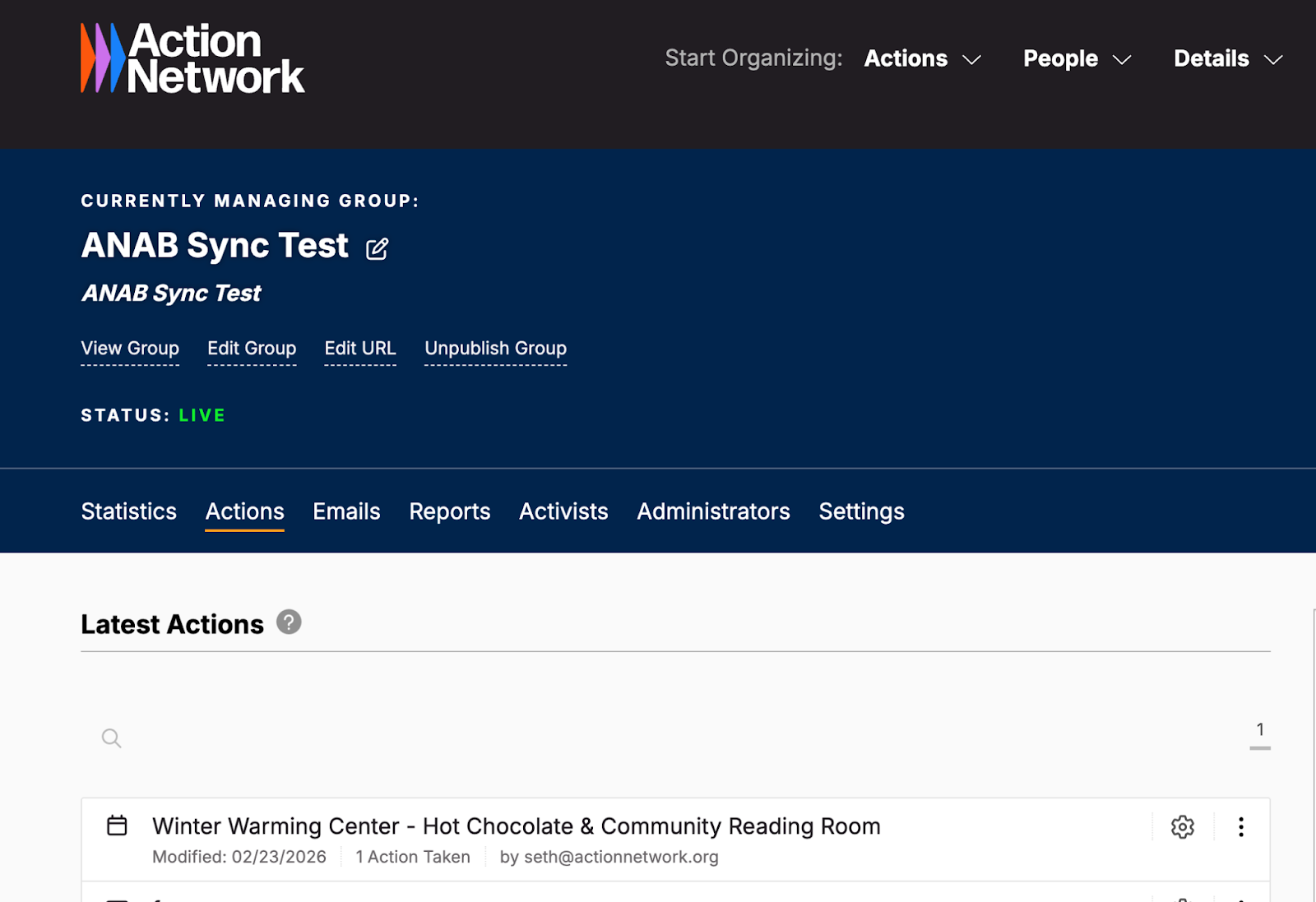 Creating an event in Action Network