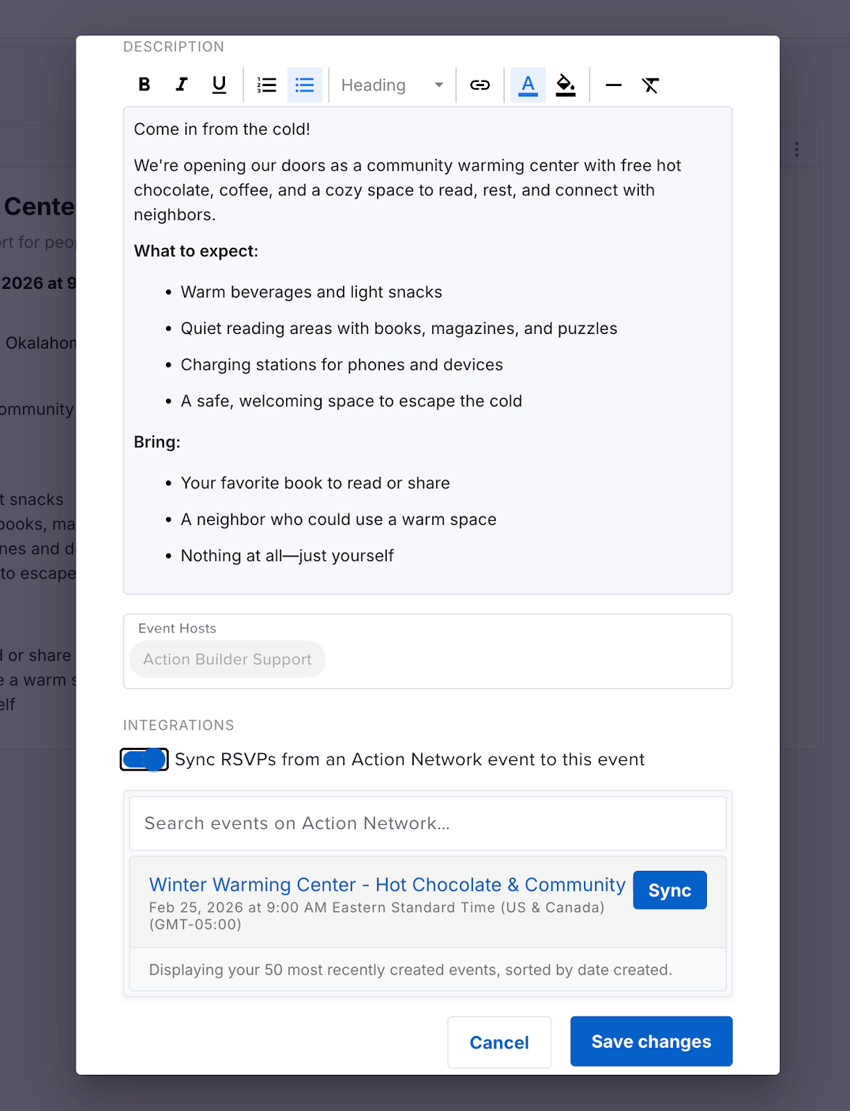Linking an Action Network event in Action Builder