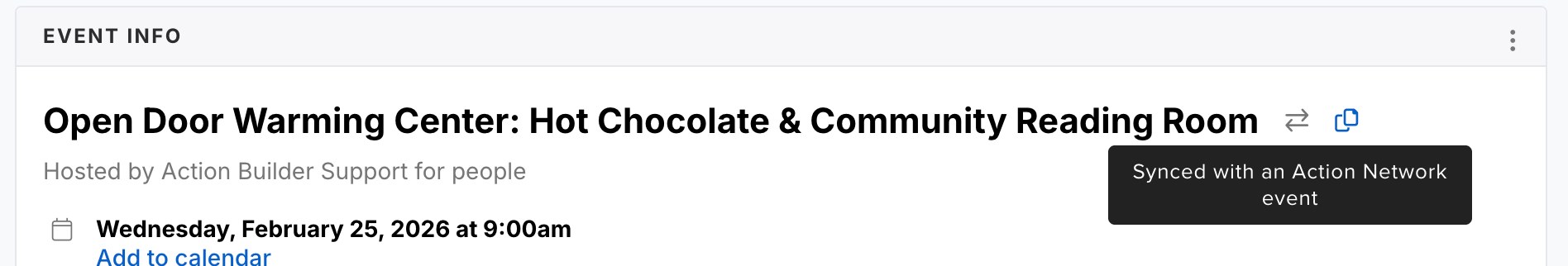 Sync icon on linked event