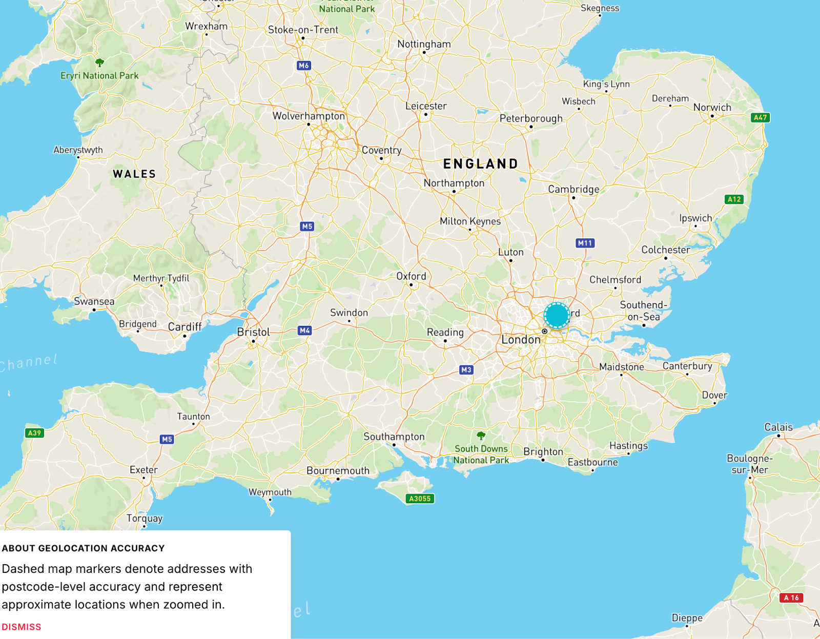 UK geocoding dashed boundary example