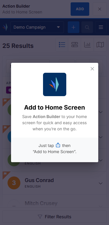 Add to home screen on iPhone