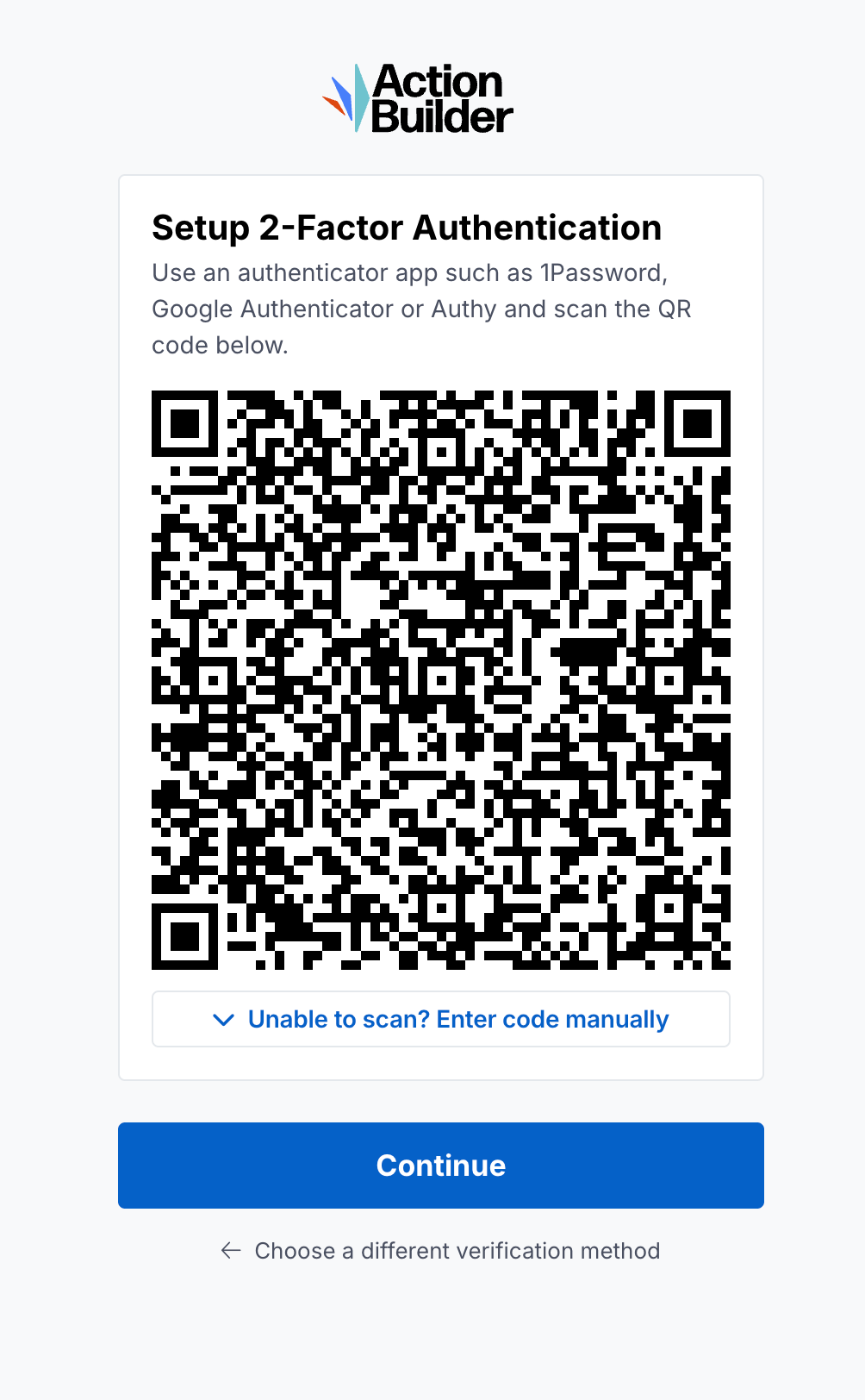 Authenticator app QR code screen